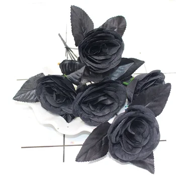 5 Cabezas De Flores Artificiales Las Rosas Negras De Halloween Decoración Del Hogar Falso Flor De La Fiesta De La Boda Decoración De La Habitación Accessoriescor Accesorios