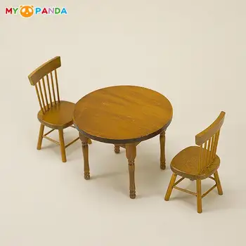 1Set 1/12 Dollhouse Mininature de Madera de la Mesa Redonda y sillas de Mini mesa de Comedor con Muebles de Modelo de BRICOLAJE de Muñecas Casa de la Decoración de la Cocina