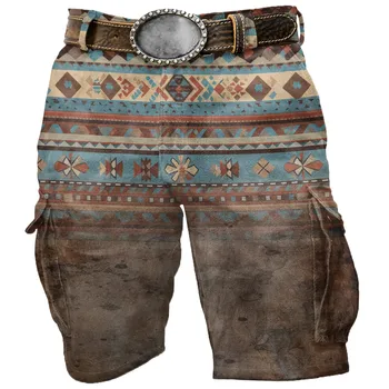 Étnico Cargo Shorts Masculinos Pantalones Cortos de Verano Vintage Bolsillos Occidental Étnico Impreso pantalones Cortos DE los Hombres Casual Ropa de Ejecución Inferior