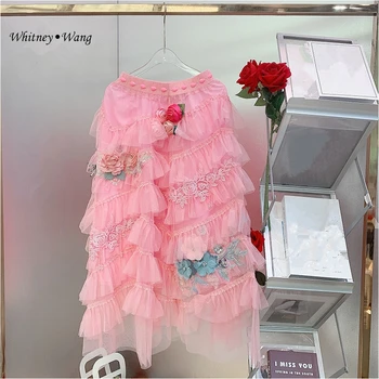 WHITNEY WANG Diseñador de Estilo de 2023 Otoño de la Moda Streetwear 3D con Flores de Capas de Malla de la Falda de las Mujeres Desgaste del Partido