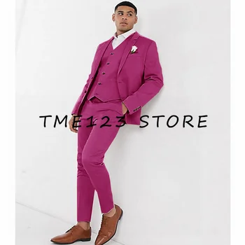 Los hombres de color sólido casual de negocios de traje de Chaqueta Pantalón Chaleco de 3 piezas de la Boda el Novio de Esmoquin Formal del Partido de la Moda Solapa de la Chaqueta