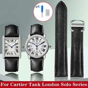 De Cuero genuino Correa de Reloj de Cartier Tanque de Londres en Solitario de la Serie de Lichi textura de cuero Correa de reloj de las Mujeres correas de relojes 22 mm 23 mm