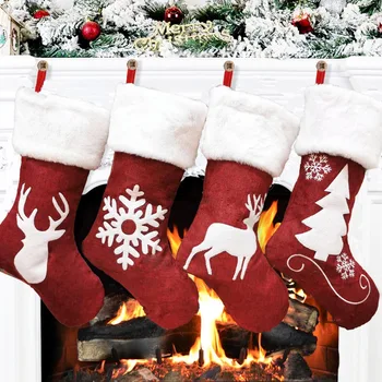 Rojo Navidad De Regalo Calcetines Elk Copo De Nieve Bordado Medias De Navidad Árbol De Navidad Colgante Colgantes De Los Niños A Favor De Feliz Navidad