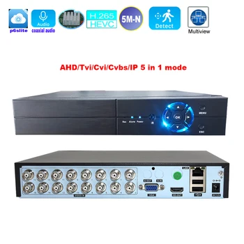 La Inteligencia De 16 Canales de 5MP-N DVR de Audio Coaxial P2P Híbrido 5 En 1 NVR H. 265 para CCTV AHD TVI CVI CVBS Sistema de cámaras IP