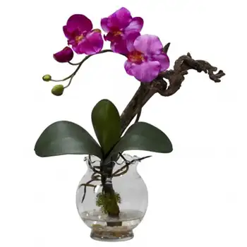 Phalaenopsis Artificial Arreglo de Flores con una Vasija, Púrpura Plantas Jarrón de flores Flores flores de la Boda decoración de f