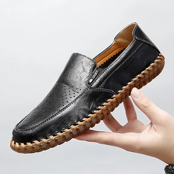 2023 Nuevos Mocasines de Cuero de los Hombres de Diseño Mocasín de la Moda de Deslizamiento sobre el Plano Suave de los Hombres Casuales Zapatos de Varón Adulto Calzado hecho a Mano Zapatos del Barco