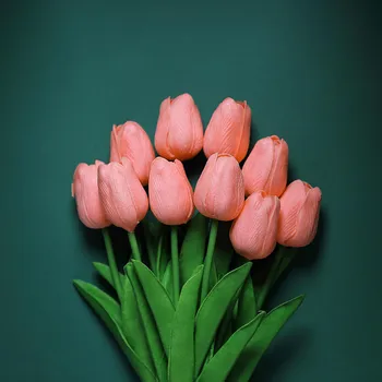 10pcs Artificial Tallo Único Real Tulipanes Flores de color Rosa Toque Tulipanes Ramo de flores Para la Decoración del Jardín de la Boda de la Fiesta de Cumpleaños Falso Flor