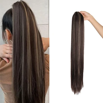 DanBo Peluca cola de caballo, mujer de largo cabello largo, cabello lacio cordón estilo de simulación peluca de pelo natural, extensiones de pelo de cola de caballo