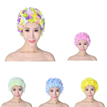 Las mujeres hechas a Mano de Playa, Piscina Baño de la Tapa de Tamaño Libre de Pelo Largo Buceo con Campana de Protección para los Oídos 3D Flor Transpirable Deportes de Natación de la Piscina Sombrero
