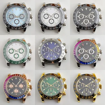 japonés cronógrafo reloj de VK63 movimiento de cuarzo 39MM dialstainless de acero caseluminous panda de línea