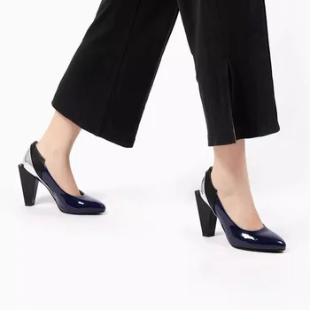 Phoentin Elegante señora de la oficina de Diseño de la Punta del Dedo del pie bombas de retazos de cuero Genuino zapatos de tacón alto de color rosa negro azul zapatos de las mujeres FT2661