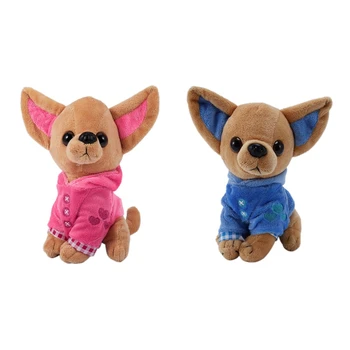 2 piezas de 17Cm de Chihuahua Cachorro Niños de Juguete de Kawaii Simulación de los Animales de la Muñeca de Regalo de Cumpleaños Para Perro de Juguete de Felpa, Rojo de la Rosa & Azul