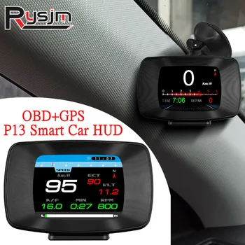 HD P13 OBD2 GPS HUD Coche Head Up Display Velocímetro Digital Automático Ordenador De a bordo Con Velocidad RPM Temperatura de la Tensión de la Alarma