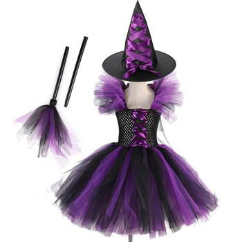 La maldad de la Bruja de Halloween Cosplay Niñas Tutu Vestido Con Accesorios 3Pcs Trajes de los Niños de la Fiesta de Carnaval de Disfraces de Fantasía Vestidos de Bebés