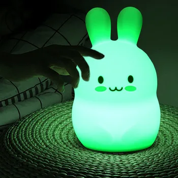 Conejo Luz de Noche LED con Sensor Táctil De 9 Colores Batería de dibujos animados de Silicona Conejo Lámpara de la Mesita para niños Niños Bebé de Juguete de Regalo