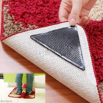 4Pcs/set Triángulo Lavable Reutilizable Alfombra antideslizante alfombra de Goma Antideslizante Parche de Cinta Para Pisos de Baldosas de Alfombras Esquinas de la Almohadilla de Nuevo