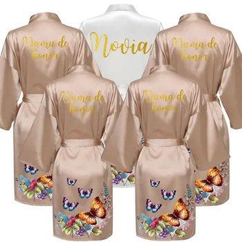 De oro de la Fiesta de la Boda Equipo de Novia Bata Kimono de Satén Pijamas de Dama de honor Albornoz HSJS30