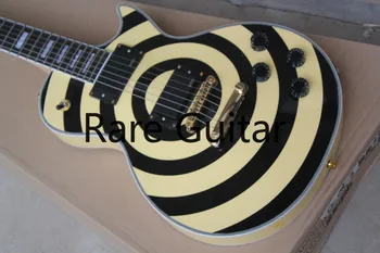 Rhxflame Custom Shop de Zakk Wylde Blanco Crema Amarillo Negro Eléctrica Copia Pasiva de EMG Pickups Guitarra de Oro el Oro el Nombre Plateado