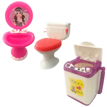 NK 3 Elementos Lindo lavadora +Closestool+Lavabo Inodoro de Lavar los Dispositivos de la Casa los Muebles de Baño Accesorios Para Barbie Doll
