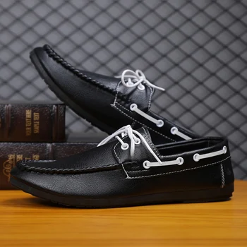 Zapatos de los Hombres de Cuero Nueva Mocasines Cómodos de Alta Calidad de los Zapatos del Barco con Fondo Suave de Encaje Hasta Zapatos de Conducción de Elegantes Zapatos de Vestir Hombre