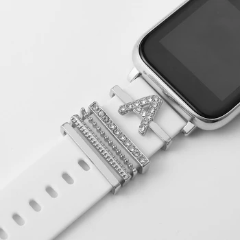 Iniciales de la Carta de Encantos Conjunto de Iwatch Correa de Silicona Decoración Anillo de Uñas de la Joyería para el Apple Watch Soft Band Pulsera de los Encantos