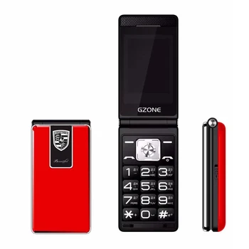Ancianos Gran Empuje el Botón Flip Teléfono Móvil de 2,4 Pulgadas de Doble Tarjeta Sim 2G GSM MP3 Dual de la Antorcha Borde de Metal de Lujo Celular Clamshell
