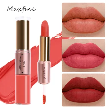 Maxfine 12 Color de la Doble Cabeza de barra de labios Mate Impermeable Hidratar Duración de 2 en 1 Suave Maquillaje de Labios de la Moda Líquido lápiz Labial 10.5 ml