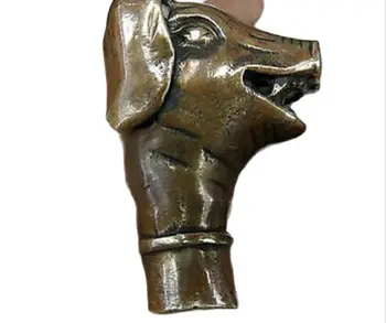 China Tallada Latón fino Hermoso Cerdo muleta Empuñadura de la Escultura de la Manija de la Estatua de 7.5 cm