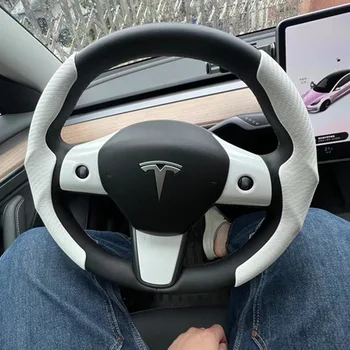Aplicable a Tesla y la soja model3 modelo Ya gamuza ultra-delgado la absorción del sudor de la cubierta del volante del coche accesorios