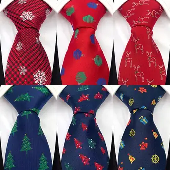 Nueva Navidad corbata para los Hombres de Seda 8cm Lazos para el Festival de Regalo de los Hombres de Moda de la Novedad de la Corbata Roja, Verde Árbol de Copo de nieve Pequeña Campana