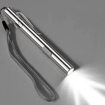 Mini USB Recargable de la Linterna de Acero Inoxidable Fuerte Médicos Linterna Pluma de Luz del LED Batería de Litio de Pequeña Linterna