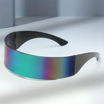 Y2K sin Montura Gafas de sol Para las Mujeres de los Hombres de Color Sólido Futuristas Gafas de Cyberpunk Gran Templo de Gafas UV400