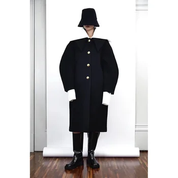 Chaqueta de Tweed femenino 2023 otoño y el invierno de nueva Hepburn negro del estilo coreano flojo delgada capa de tweed