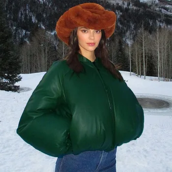 La mujer 2023 otoño e invierno nuevo color sólido de manga larga, todos-partido de cuero chaqueta de algodón de Y2K chaqueta Vestidos