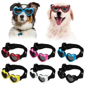 En forma de corazón Pequeño Perro Impermeable Gafas de sol de Protección UV Perro Gato Gafas de Sol con Correa Ajustable Gafas de Productos para Mascotas