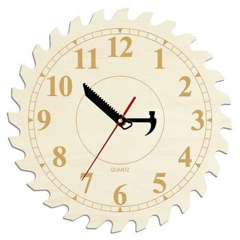 De madera Reloj de Pared con Hoja de Sierra Circular de línea Serrucho y el Martillo Puntero Decorativo Reloj de Pared Reloj de la Casa Taller de Hombre de las cavernas