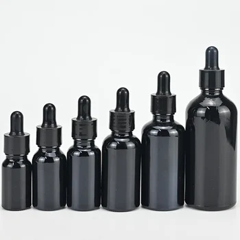 1pc Vacío Frasco Gotero de Vidrio Negro Reactivo Ojo Perfume del Aceite Esencial de la Pipeta Botella Cosmética de las Botellas Rellenables de Viaje 5-100 ML
