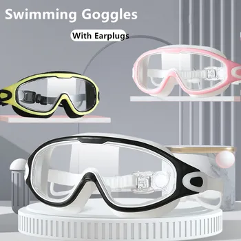 Gafas de natación de Adultos con Tapones para los oídos Gran Marco de Natación Gafas de Adultos a los Niños Profesional HD Anti-vaho Gafas de Silicona Gafas