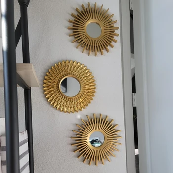 Oro Espejos para la Decoración de la Pared Conjunto de 3 Colgantes de Arte decorativo de la Artesanía Suministros para el Hogar Dormitorio cuarto de Baño Espejo de Pared Decoración