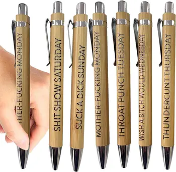 Bolígrafos con refranes, 7 divertida obra de bambú plumas | incluso los días de la semana que describe la mentalidad, los bolígrafos, los suministros de f