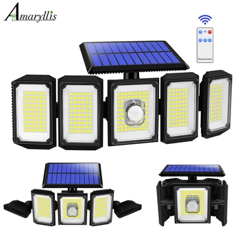 Solar Luces con sensor de Movimiento al aire libre de Interior de la Luz de Inundación del LED con 5 Cabezas Fuera de las Luces de Seguridad Impermeable Solar de la Luz De 3 Modos