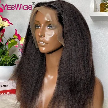 13x4 Yaki Recto de Encaje Frente Pelucas de Pelo Humano Para las Mujeres HD Transparente Afro Rizado Cabello Humano Completo lazada Frontal Peluca Pre Arrancado