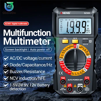 SZ304 SZ305 Multímetro Digital AC/DC Voltímetro Amperímetro Detector de Voltaje Sin contacto Eléctrico, Probador de Corriente Hz Diodo Condensador