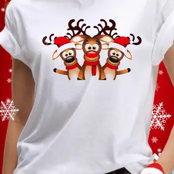 Unisex De Impresión 2022 Navidad Y Año Nuevo Navidad Impreso De Manga Corta T-Shirt De Navidad Elk Camiseta Print Harajuku Las Mujeres De La Moda