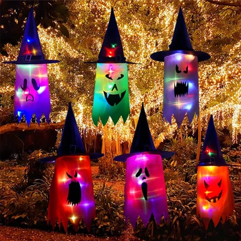 LED de Decoración de Halloween Luz Intermitente de Gypsophila Fantasma Festival de Vestir Brillante Asistente Fantasma Sombrero Lámpara Colgante Decoración