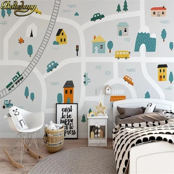 Costumbre Nórdica de dibujos animados coche Murales de papel Tapiz de la sala infantil de fondo de Arte Mural de papel pintado Para la pared de la Sala pegatinas Dormitorio