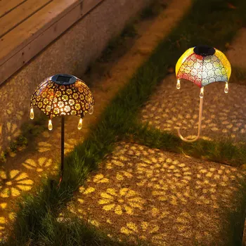 Solar Paraguas de Luz de Hierro Forjado Plug-in de Césped de Iluminación de Energía Solar de la Linterna Impermeable Paisajes en el Arte de la Lámpara para el Jardín al aire libre