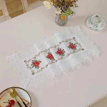 De alta calidad de rosa flor de lino bordado lugar de la tabla mat almohadilla de Tela mantel de la taza de café de montaña tapete de Navidad de la boda de la cocina