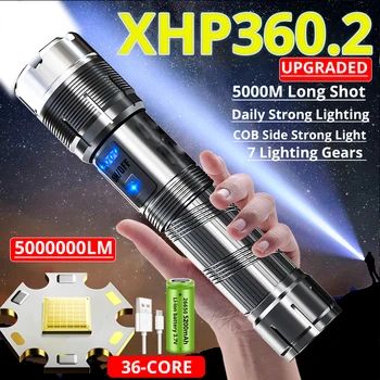 6000000LM XHP360 Super Alta Potencia LED Linterna Recargable Táctica de la Antorcha de Zoom 7 Modos Impermeable XHP70 Pesca 18650 Antorchas
