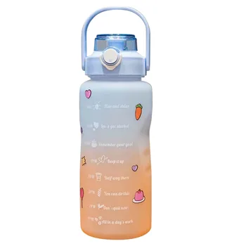 Gradiente de Motivación de la Botella de Agua con los Tiempos y Paja para Beber Libre de BPA Claro Jarra de Agua para Gimnasio Camping Senderismo Viajes Deportes